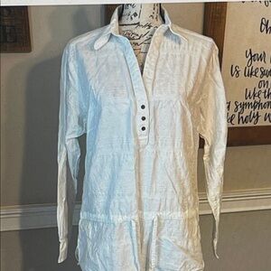 Columbia White Long Sleeve Tunic Pullover with Button Placket